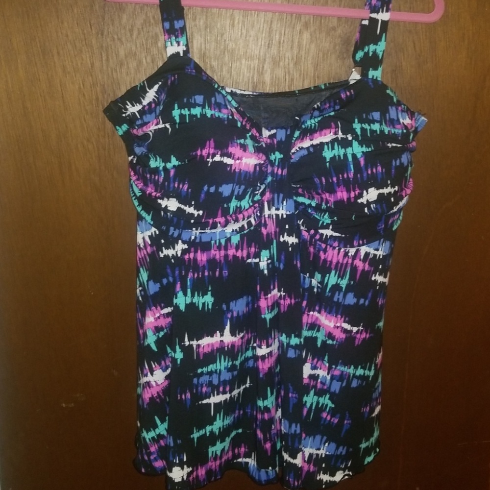 Catherines black waterfall tankini swim top